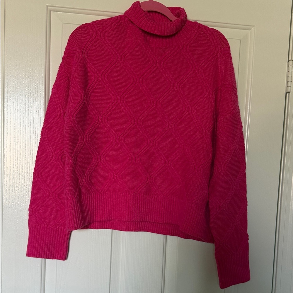 Cozy Cable Turtleneck Sweater in Hot Pink